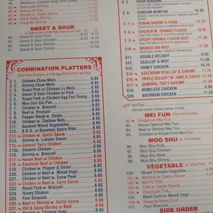 the menu of a chinese restaurant