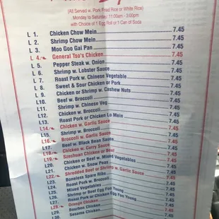 Specials in red are hot and spicy.