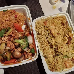 two take out containers of food