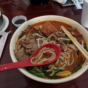 Lamb Ma La Noodle with spiced tofu and bok choy