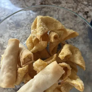 Crab Rangoon and Vegetable Spring Rolls.