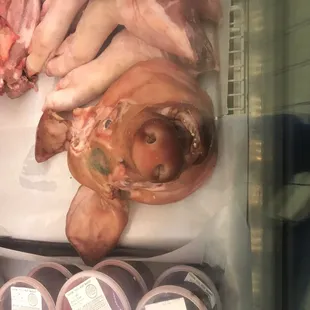 a display of meat and meat products