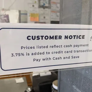 3.75% added to credit card payments. Pay with cash to save