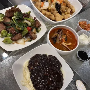 various dishes of food on a table