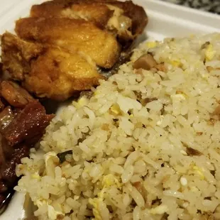 fried rice, char siu, chicken