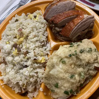 Roast Duck and Ginger Chicken on Rice