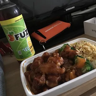Orange chicken. Pork fried rice. (Do not like the orange slices in it though)
