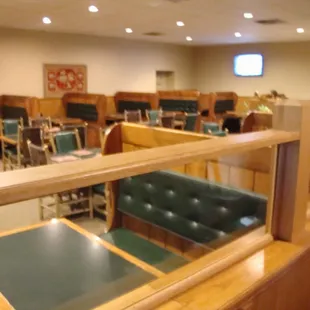 Main seating area.  Weird decor, a combo of up-north cabin meets China.