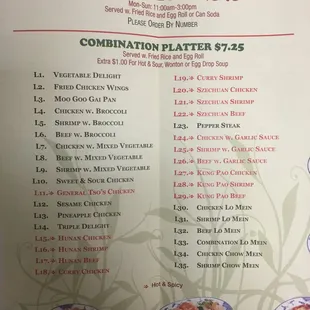 a menu for lunch specials