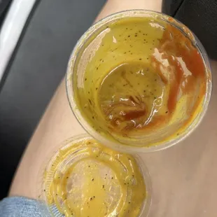 Yummy mustard sauce w my McDonald&apos;s fries while waiting for my flight at the airport