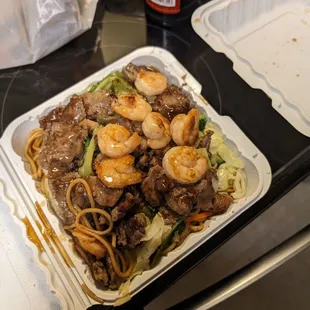 beef and Shrimp Teriyaki with noodles