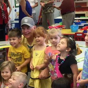Medal of Honor Recipient from the Vietnam War, Gary Littrell, visits with preschoolers at the Joint Base Pearl Harbor-Hickam ASYMCA Branch.
