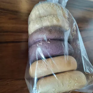 Taro, plain and sesame seed bagels!