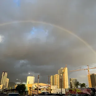 a rainbow in the sky