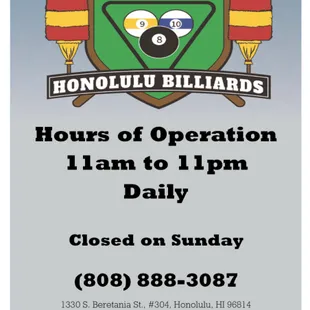 New Hours of Operation