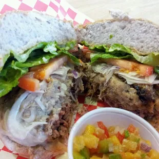 Kalua pig burger on a taro bun