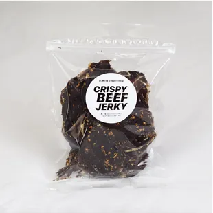 a bag of crispy beef jerky