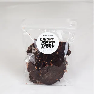 a bag of crispy beef jerky