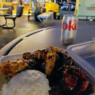 Ahi katsu plate-Night mkt could use more lighting..