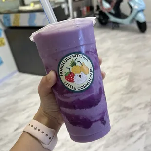 Ube smoothie with soy milk