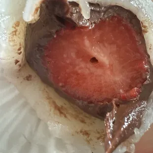 Strawberry mochi: what it looks like after I took a bite