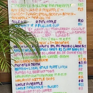 Some of the menu items