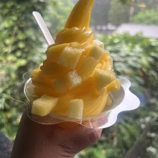 Mango whip with pineapple chunks