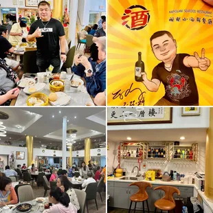 Terry Cheung, autographed bag, interior of restaurant, and bar/check out area