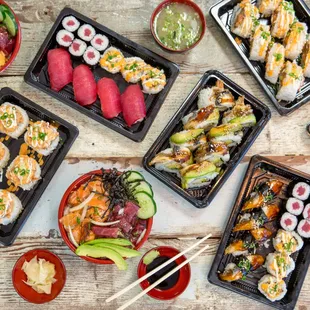 a variety of different types of sushi