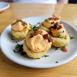 These deviled eggs were absolutely velvety, the cotija cheese and bacon, scallion mix...amazing!