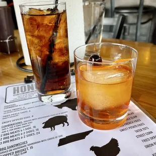 Real good Old Fashioned and a Vodka Soda.