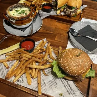CLASSIC CHEESEBURGER and PHILADELPHIA CHEESESTEAK and FRENCH ONION SOUP