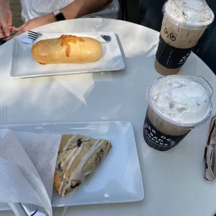 Gluten Free Blueberry Scone | Grande Iced Choco Loco | Sausage + Cheese Kolache | Venti Iced Blonde