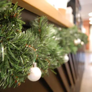 a close up of a christmas garland