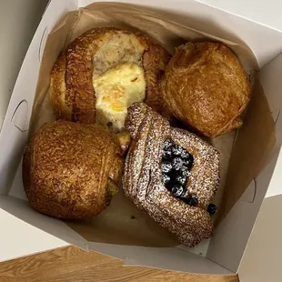 Blueberry ricotta and assorted savory croissants.