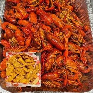 Crawfish and fried fish