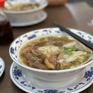 Wonton and beef brisket noodle soup