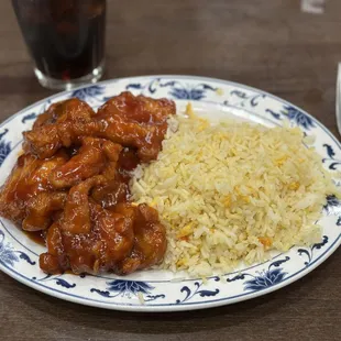 Sweet &amp; sour spareribs. Paid a few dollars more for egg fried rice instead of plain white rice. Not sure the upgrade was worth it.