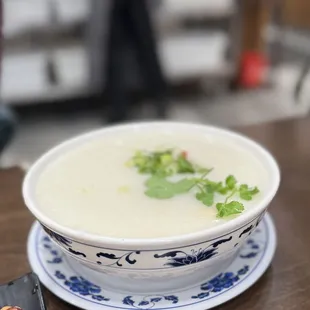 a bowl of soup on a table