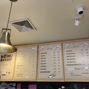 Menu for drinks