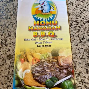 the menu for the restaurant