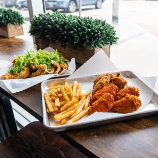 chicken wings and fried chicken, food