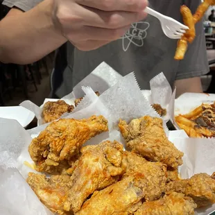 Hot fried chicken wings with less hot fried seasoning