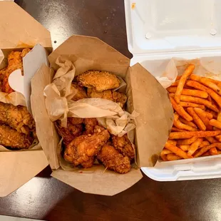 Wings and spicy fries