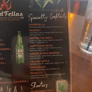 the menu for the restaurant