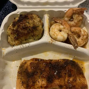 Seafood Trio  Crab Cake Shrimp Glazed Salmon