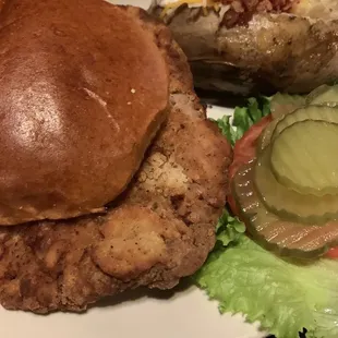 Tenderloin Sandwich and loaded baked potato