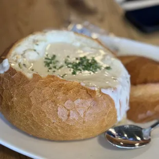 Clam chowder bread bowl