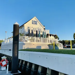 a dock with a restaurant on it