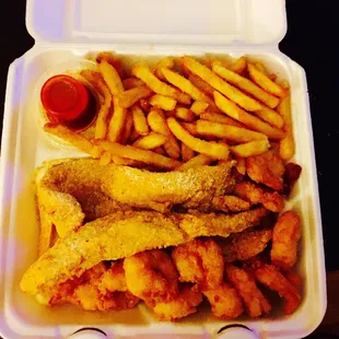 Catfish and shrimp combo